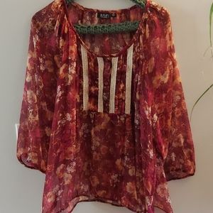2 for $10 EUC sheer 3/4 sleeve top